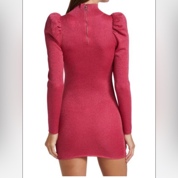 ALICE + OLIVIA Issa Puff-Sleeve Minidress in Wild Pink Metallic - NWT - Picture 2 of 13